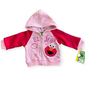NWT Y2K Embroidered Elmo Loves You Pink Red Hoodie Jacket 12M Baby Girl